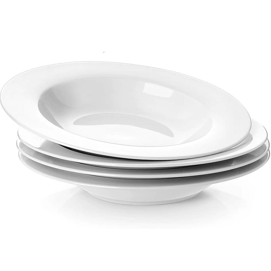 Shallow Bowl Plates Soup Bowls White Pasta Bowl Set of 4 Porcelain insunen